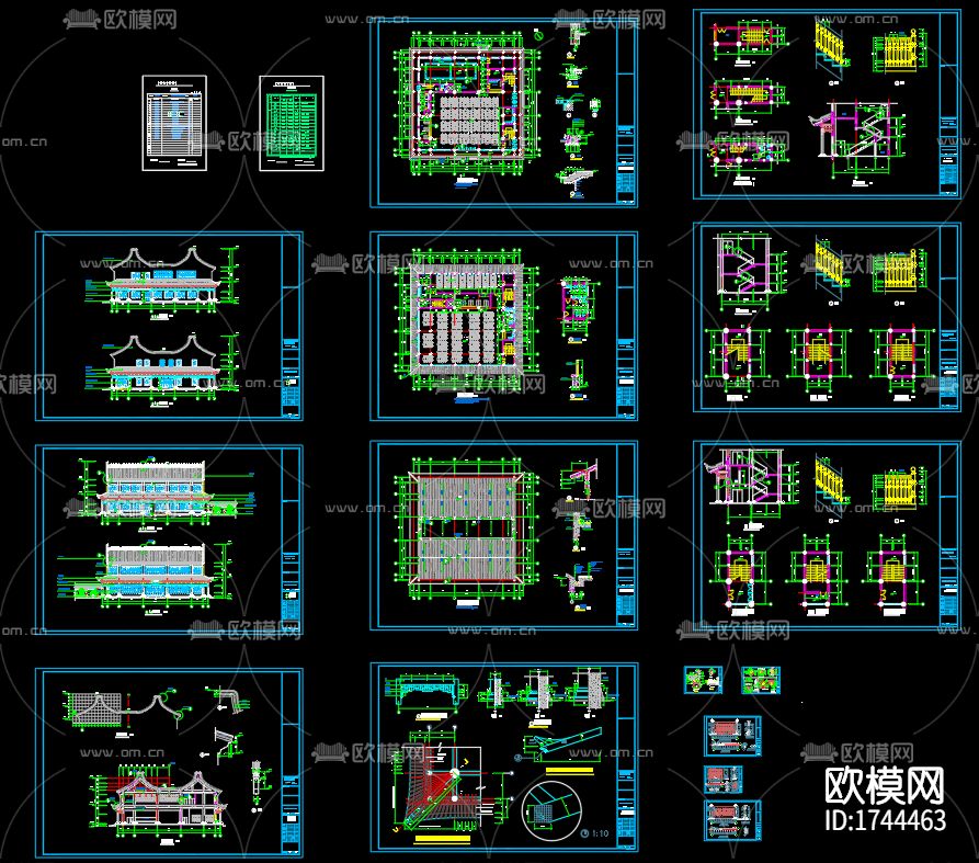 古寺建筑cad施工图下载（渲染图1）