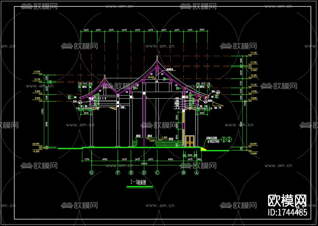 古寺建筑cad施工图下载（渲染图3）