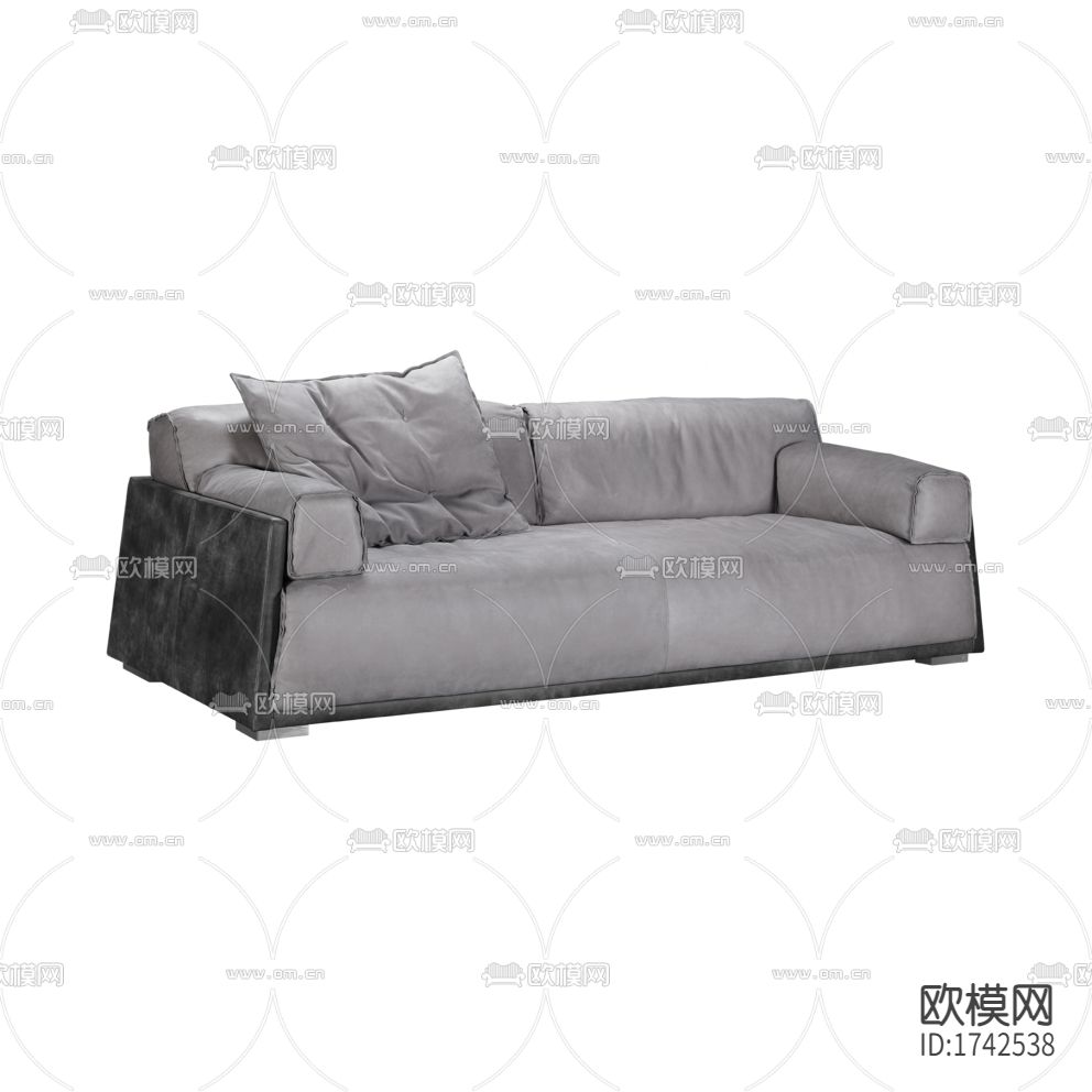 现代复古灰色布艺实木双人沙发