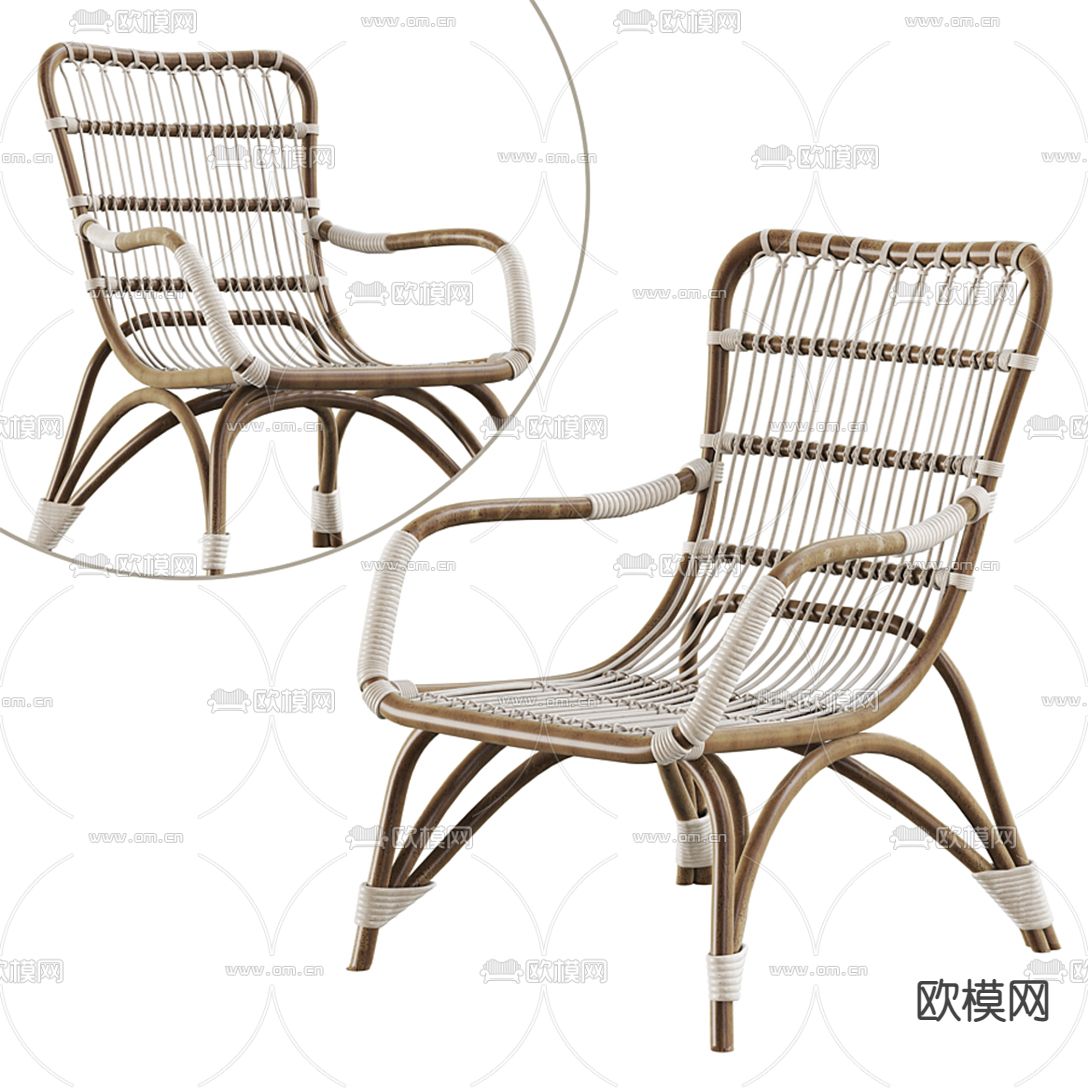 北欧户外编藤休闲椅3d模型下载（渲染图1）