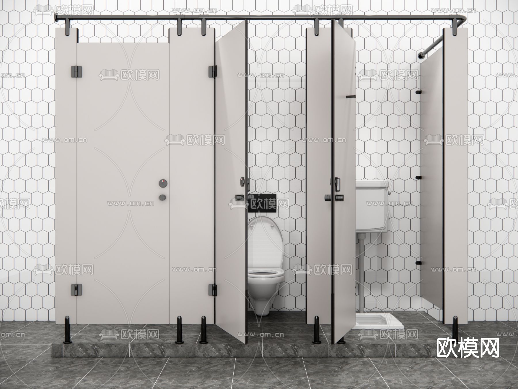 现代公共卫生间su模型下载（渲染图1）