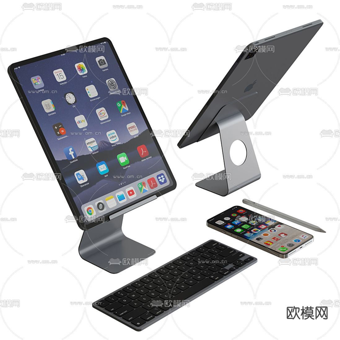 现代平板电脑手机键盘3d模型下载（渲染图2）