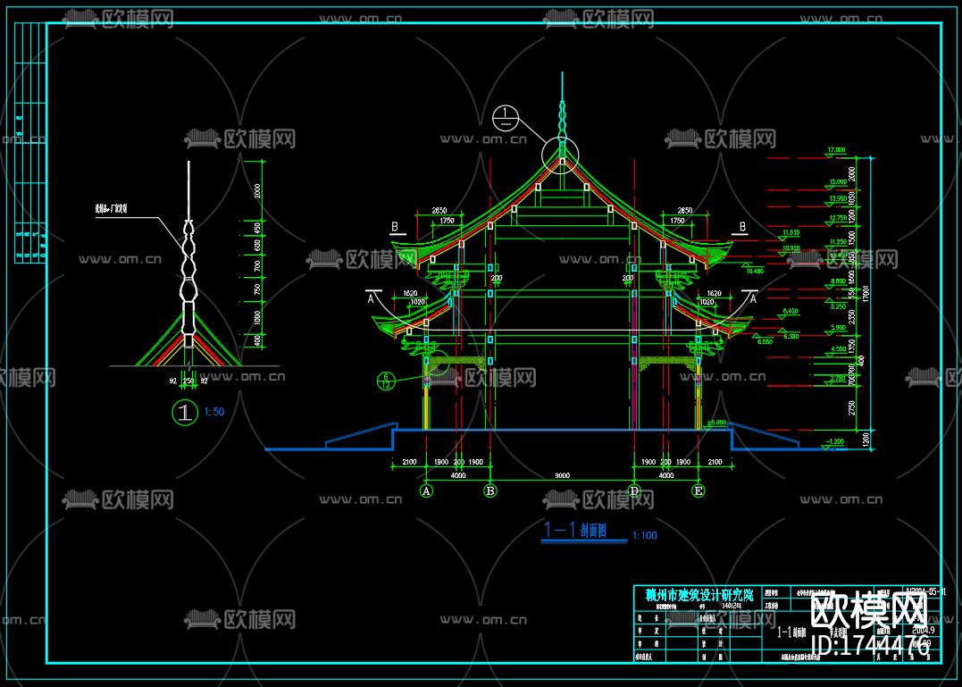 古殿建筑cad施工图下载（渲染图6）