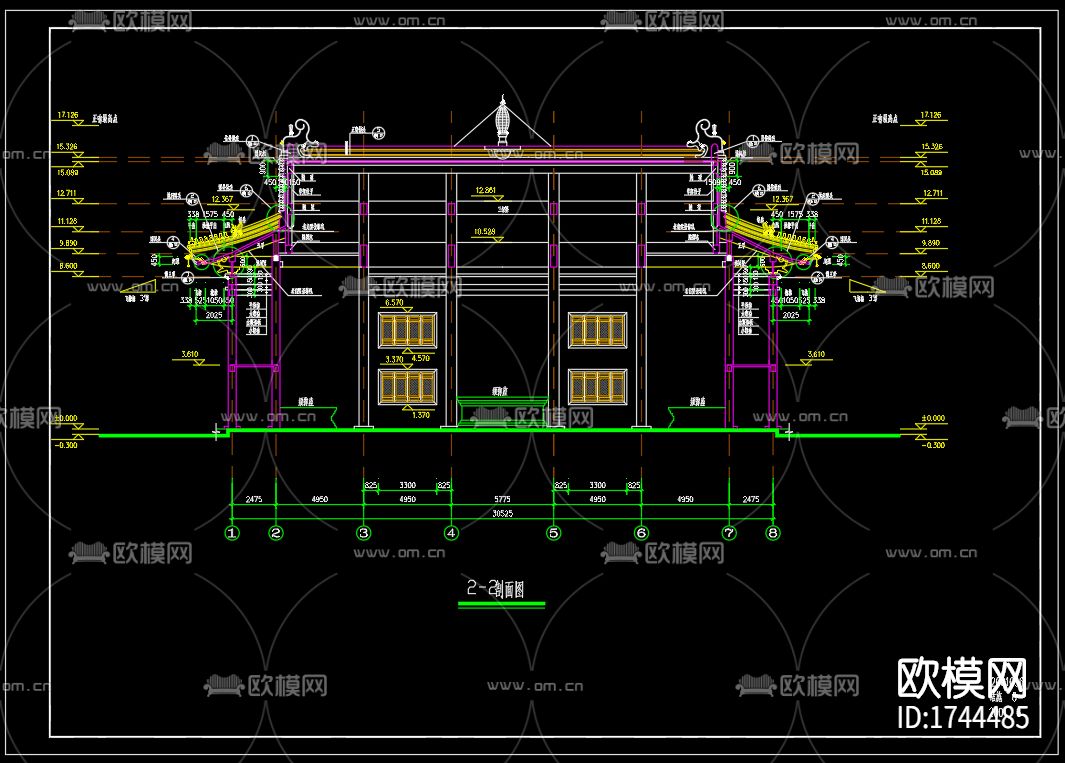 古寺建筑cad施工图下载（渲染图5）