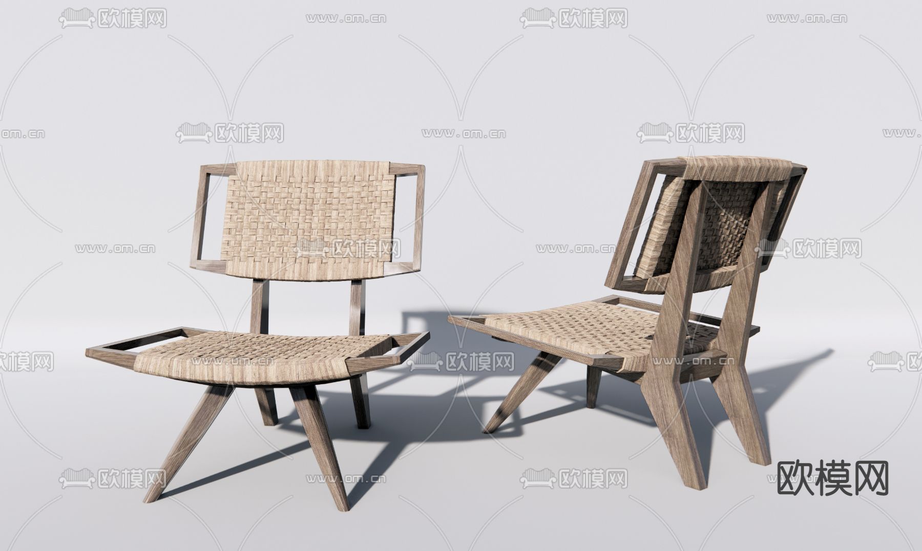侘寂藤编休闲椅su模型下载（渲染图1）