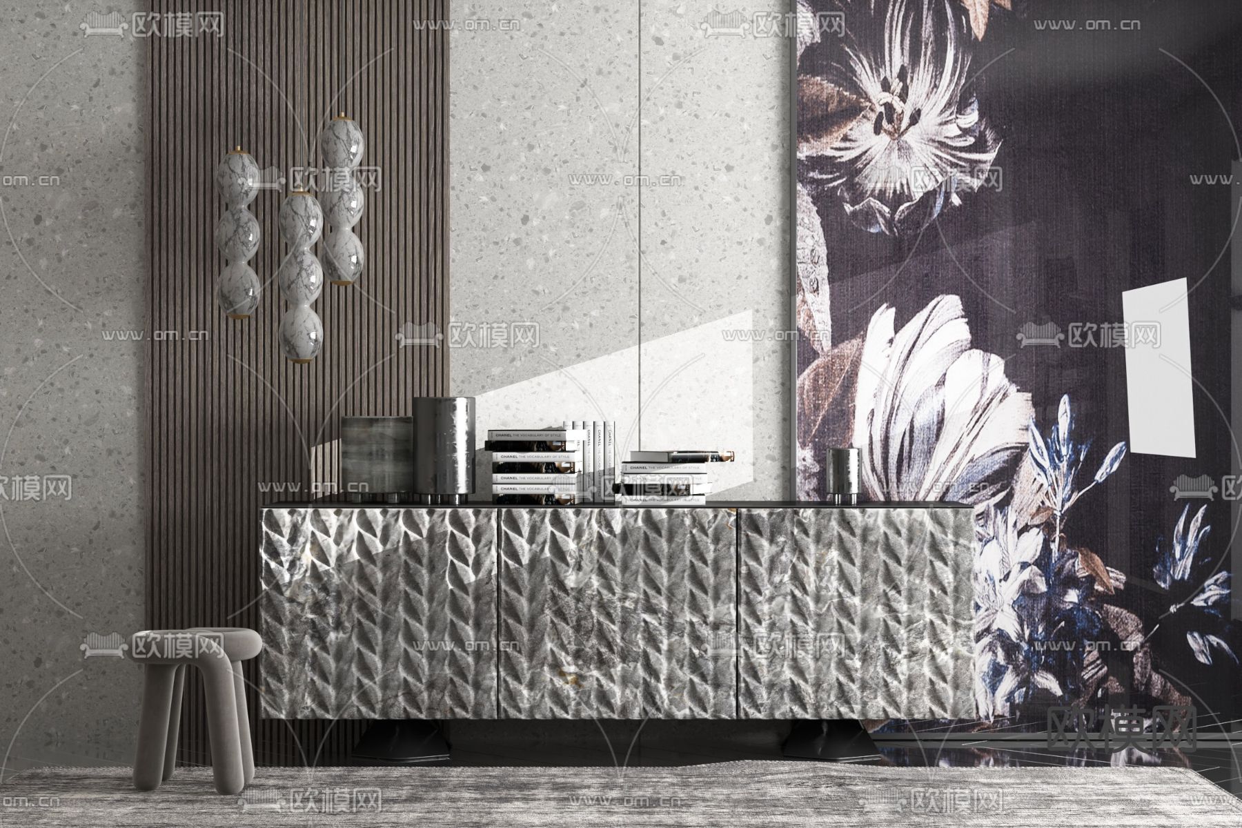 现代高级灰电视柜3d模型下载