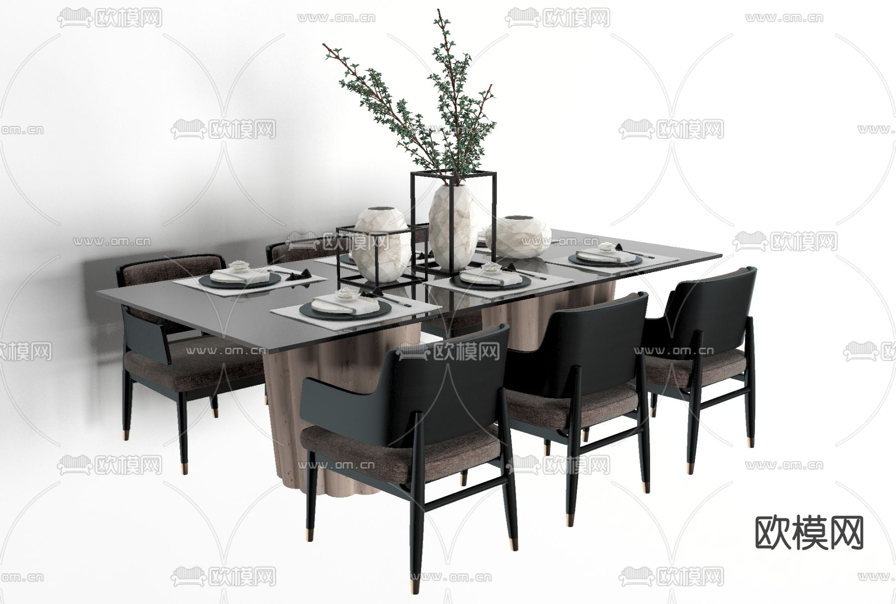 现代轻奢餐桌椅免费3d模型下载