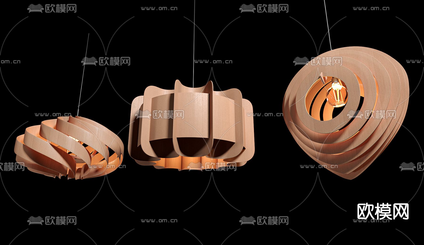 现代实木吊灯3d模型下载（渲染图1）