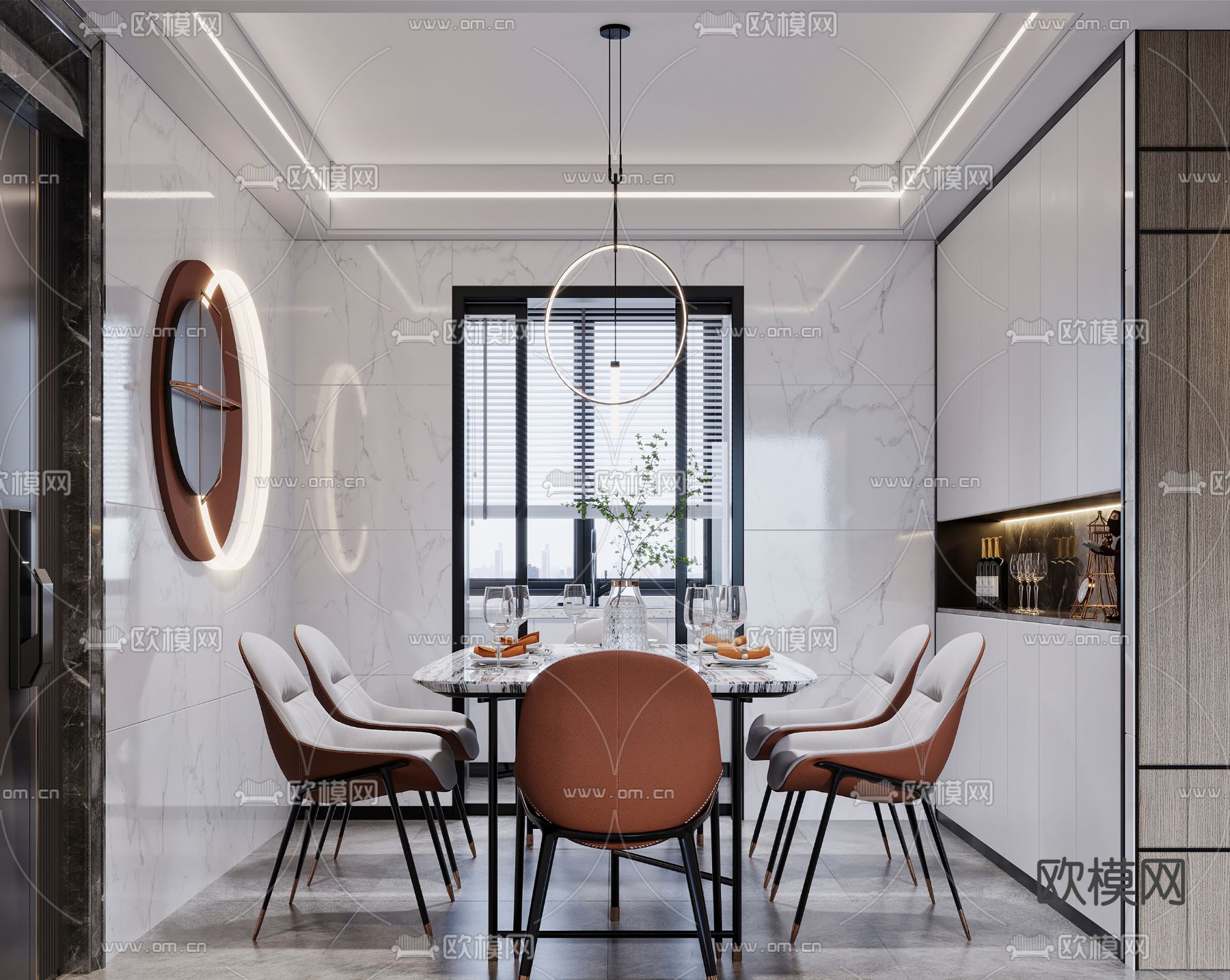 现代轻奢客餐厅3d模型下载（渲染图4）