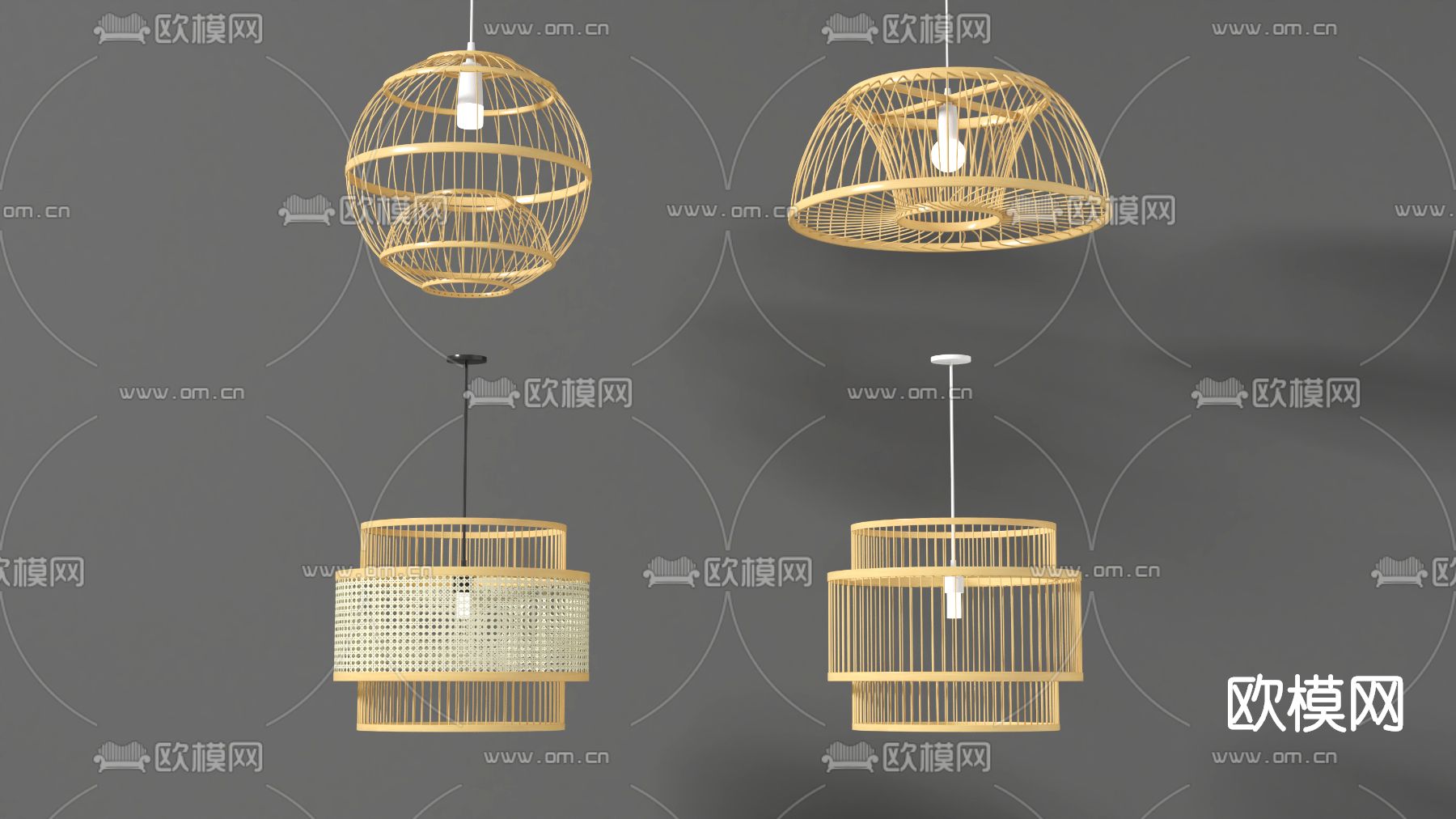 新中式藤编吊灯su模型下载（渲染图1）