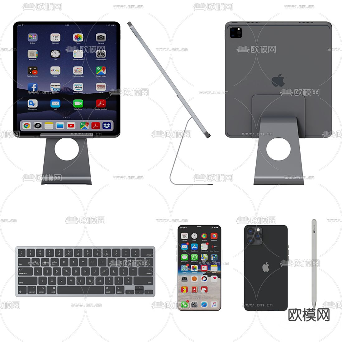 现代平板电脑手机键盘3d模型下载（渲染图3）