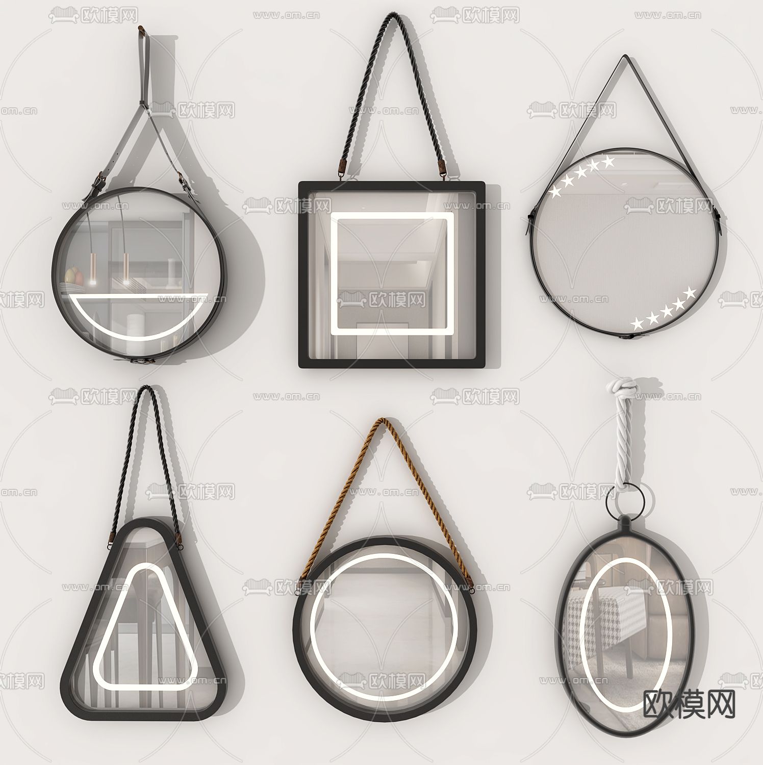 现代壁挂式几何镜子3d模型下载