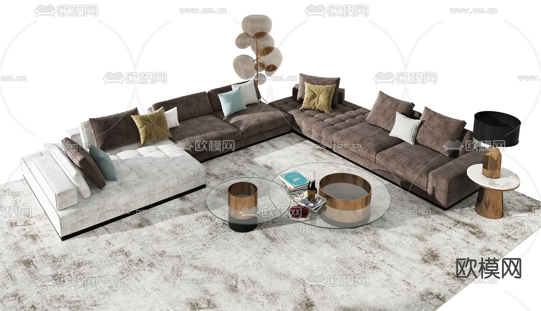 现代布艺转角沙发免费3d模型下载
