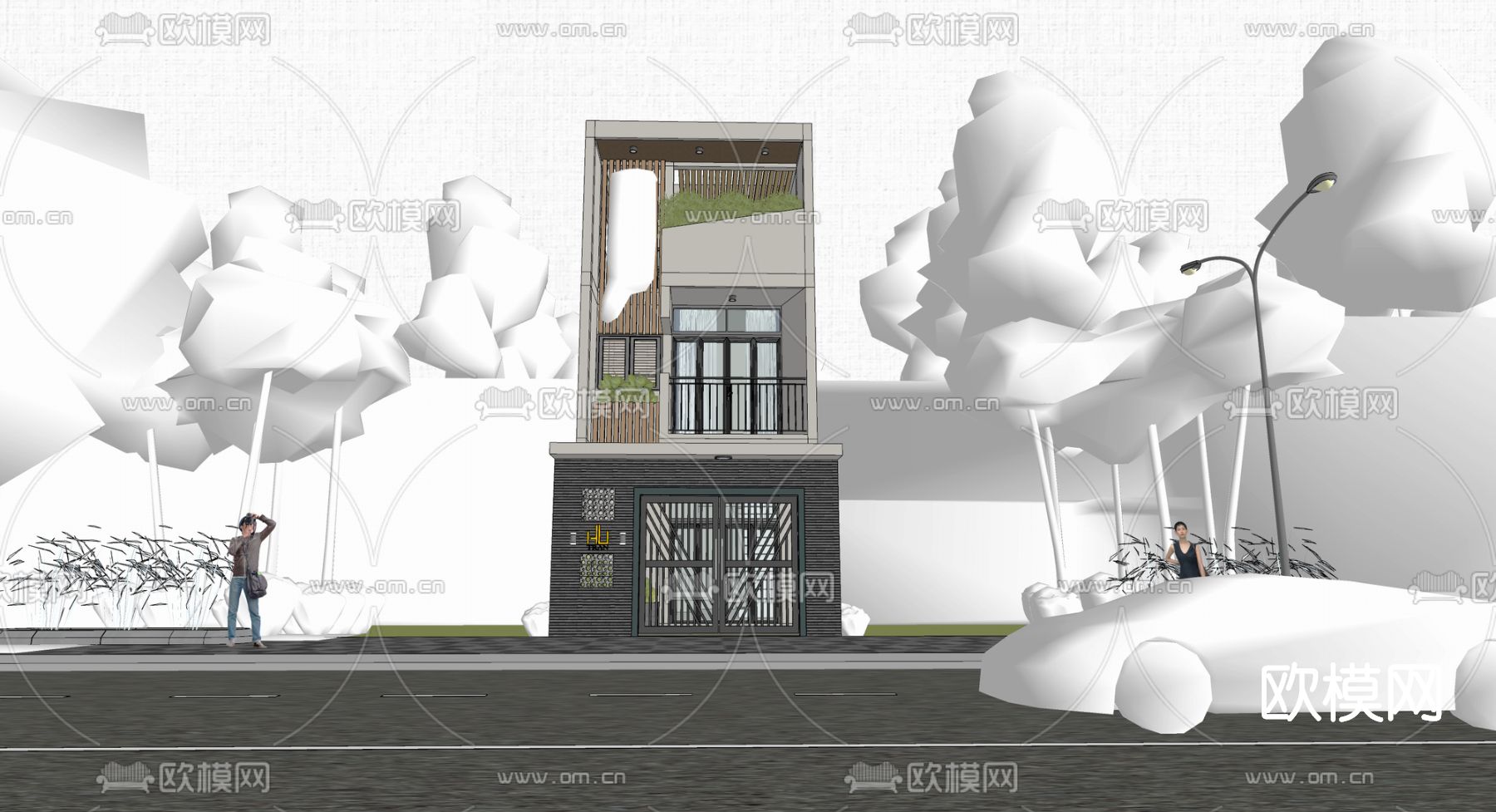 现代别墅外观su模型下载（渲染图3）