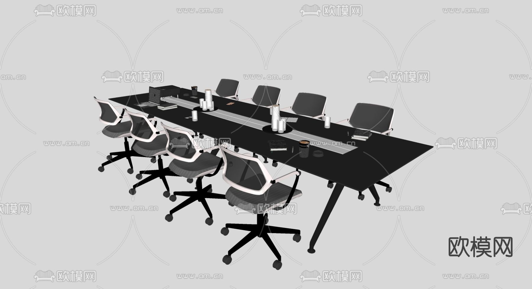 现代会议桌椅su模型下载（渲染图2）