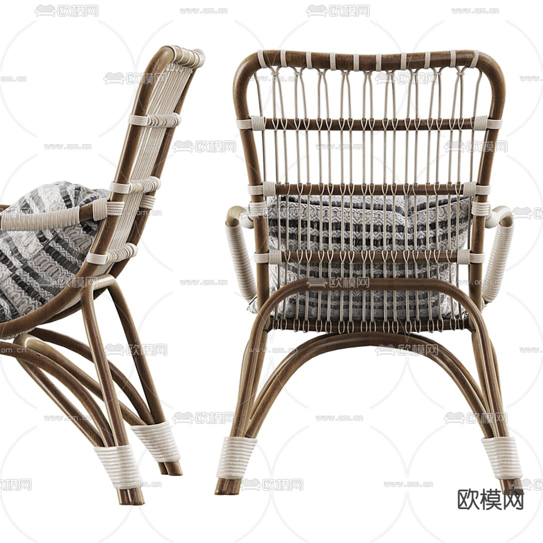 北欧户外编藤休闲椅3d模型下载（渲染图4）