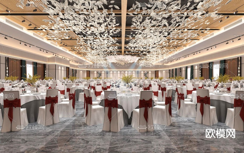 现代酒店宴会厅3d模型下载(渲染图2)