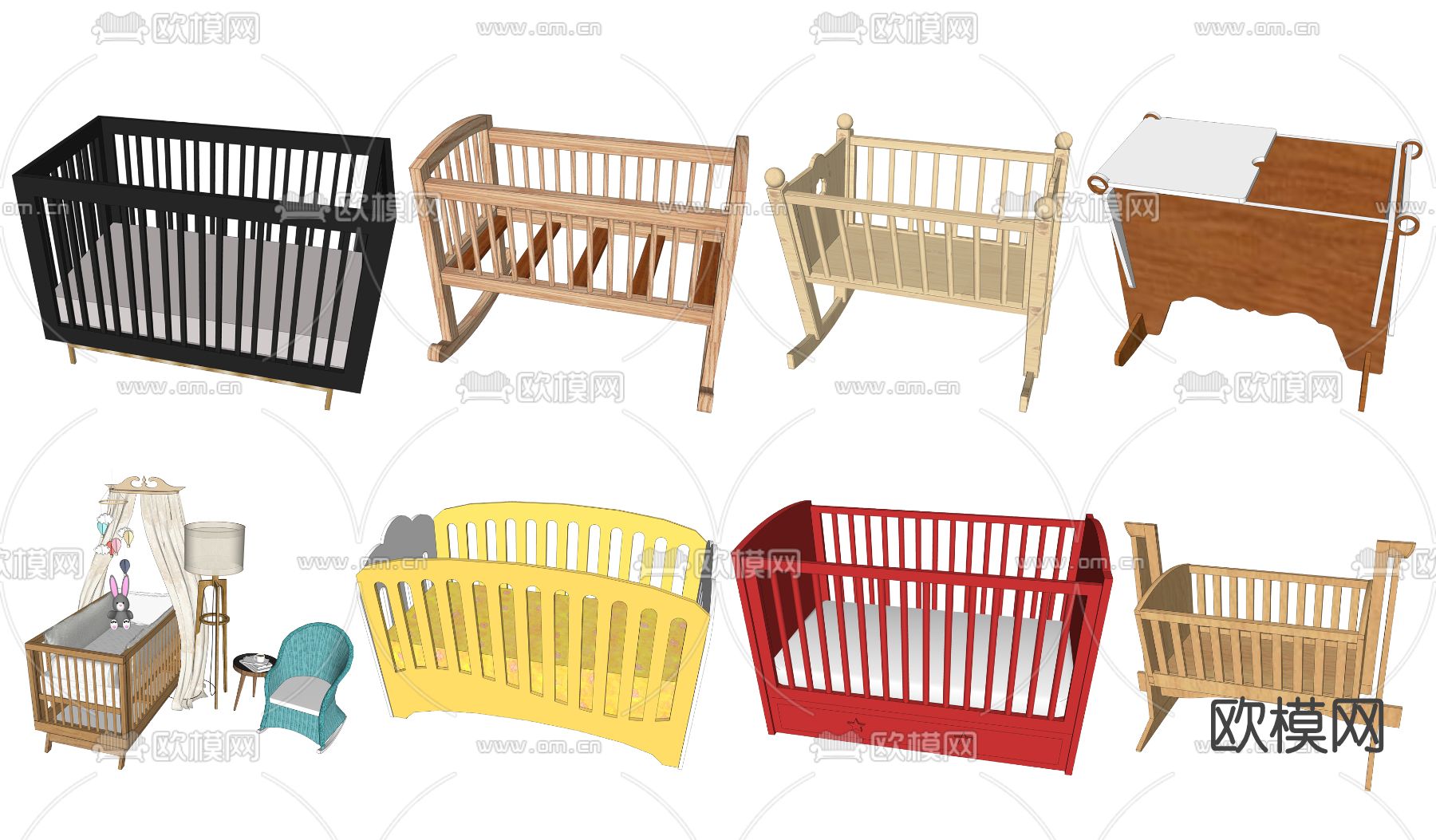 现代婴儿床su模型下载