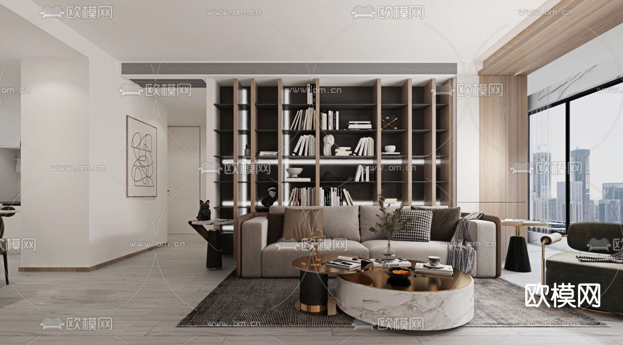 现代客餐厅免费3d模型下载（渲染图1）