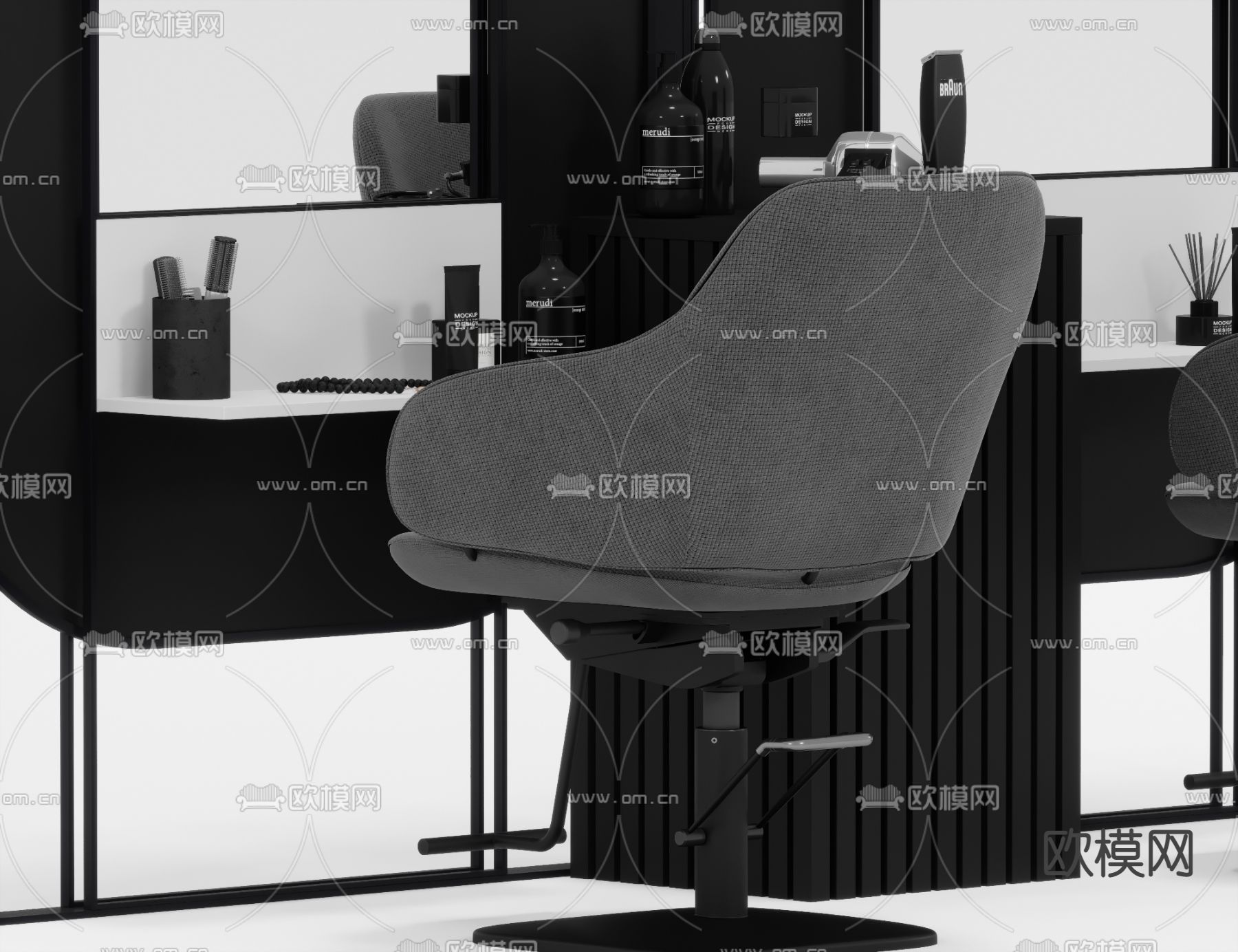 工业风理发台理发椅3d模型下载（渲染图4）