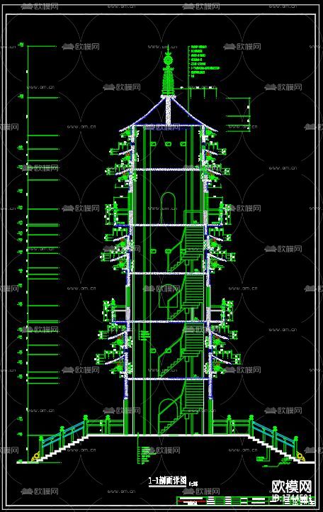 古塔建筑cad施工图下载（渲染图2）