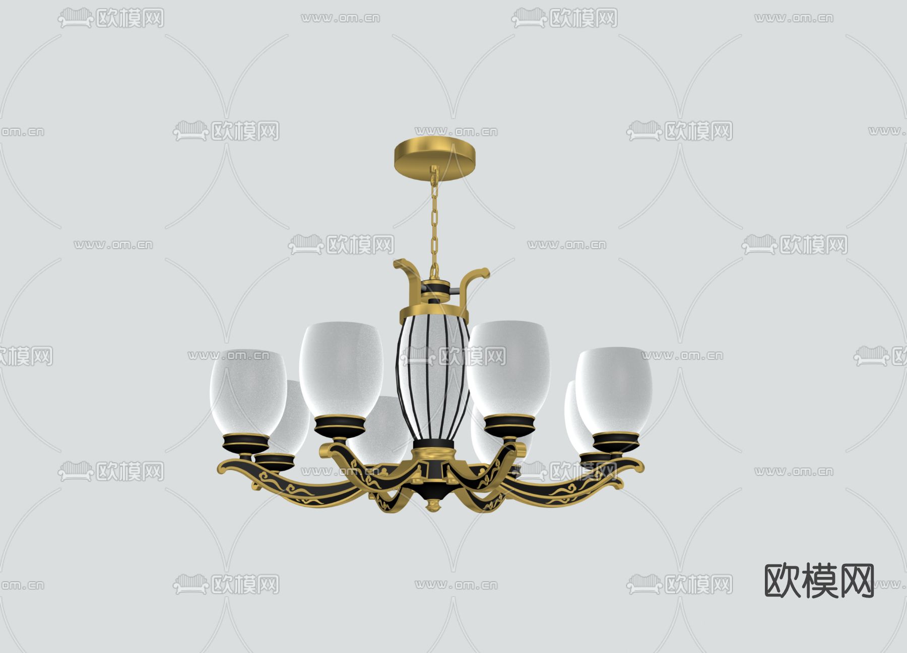 新中式多头吊灯免费3d模型下载