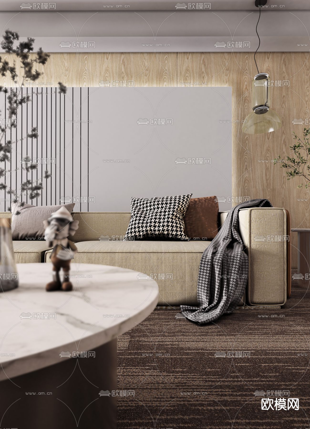 现代布艺多人沙发免费3d模型下载（渲染图1）