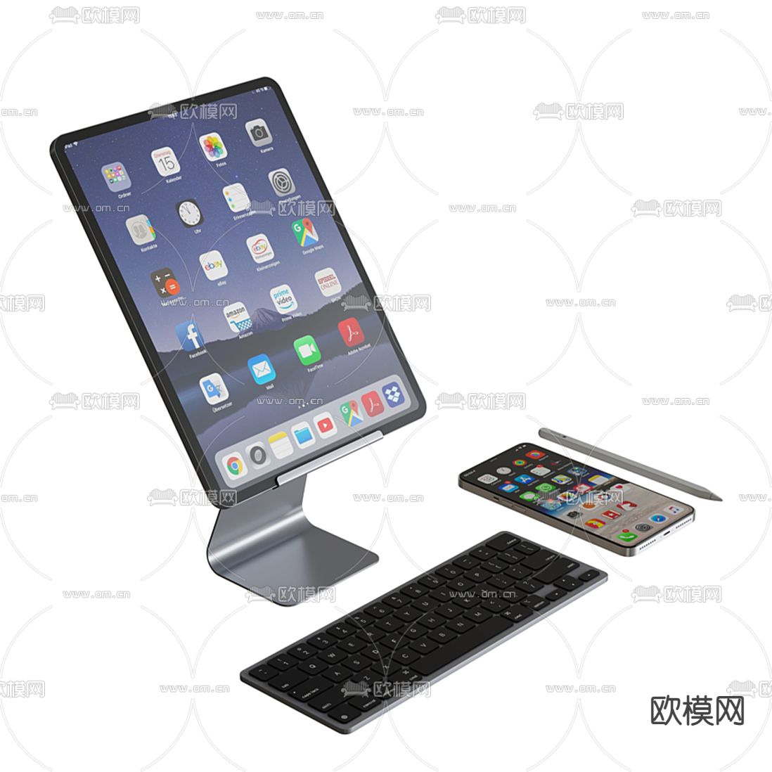 现代平板电脑手机键盘3d模型下载（渲染图1）