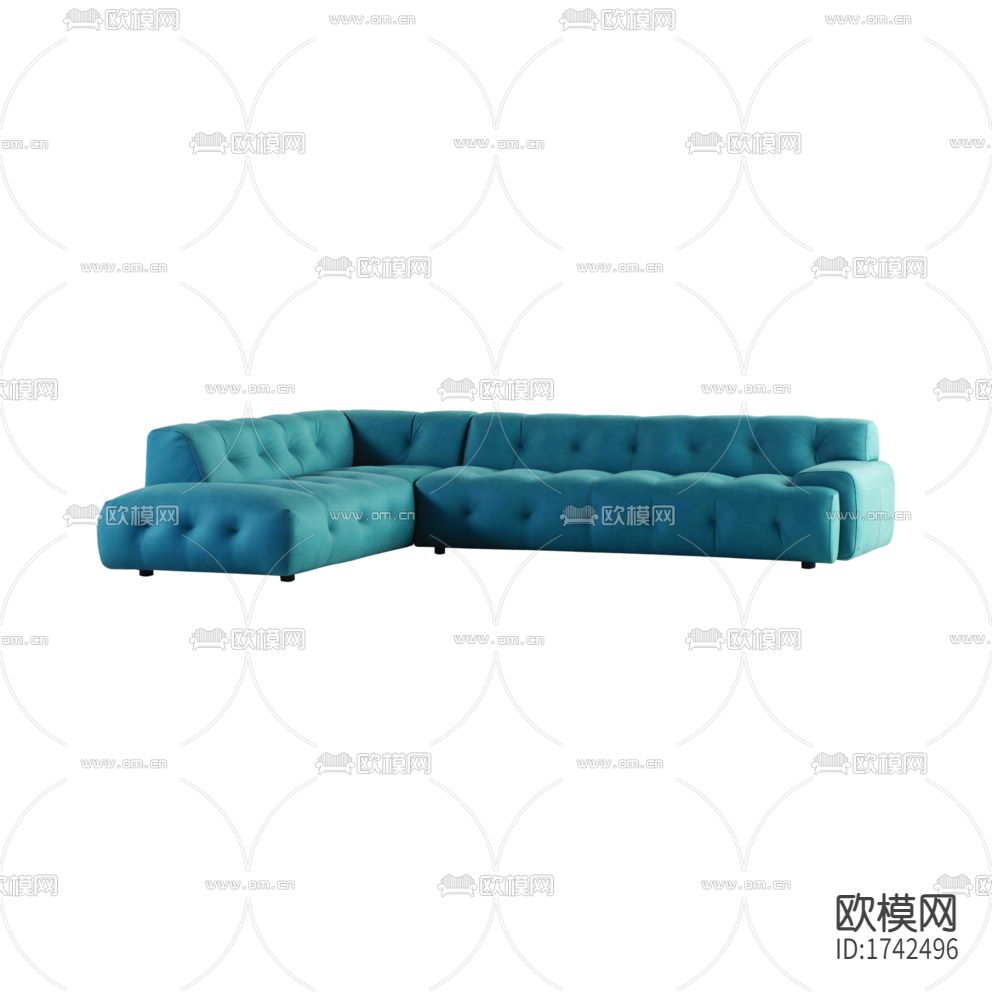 现代简约蓝色布艺转角多人功能沙发