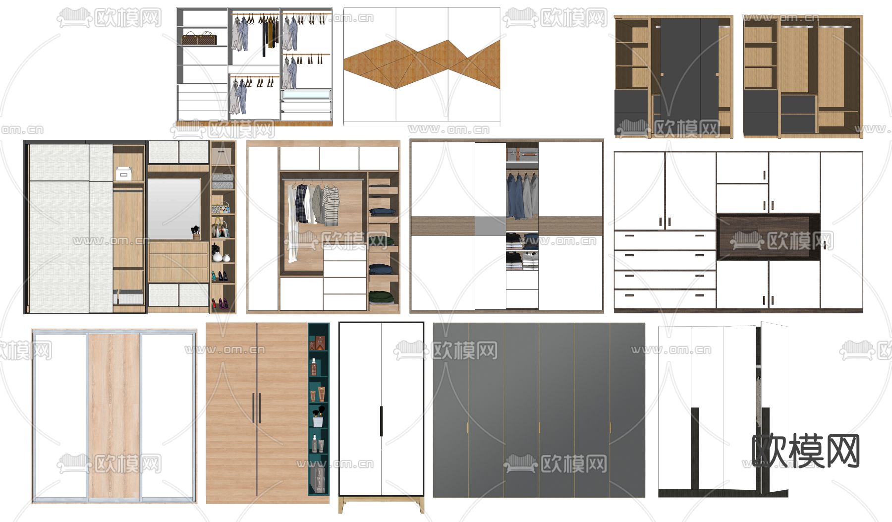 北欧衣柜su模型下载