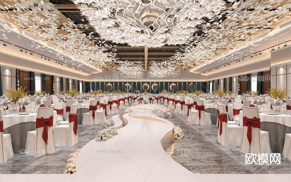 现代酒店宴会厅3d模型下载(渲染图1)