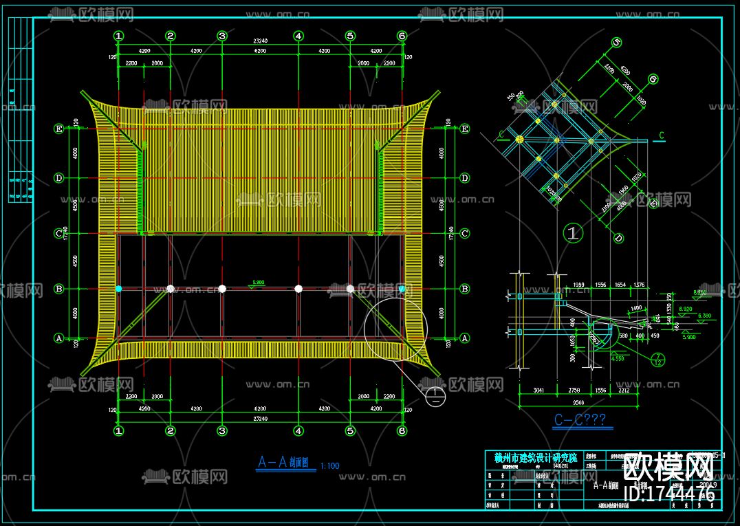 古殿建筑cad施工图下载（渲染图3）