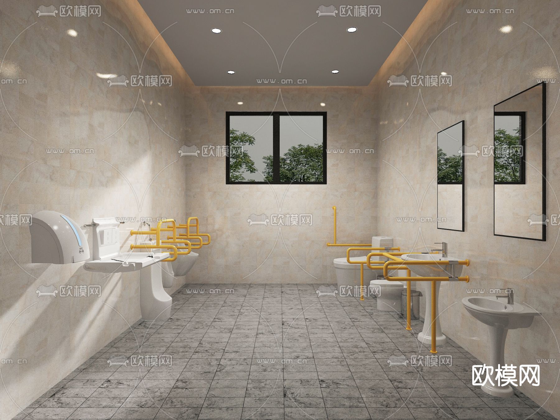 现代无障碍公共卫生间su模型下载（渲染图1）