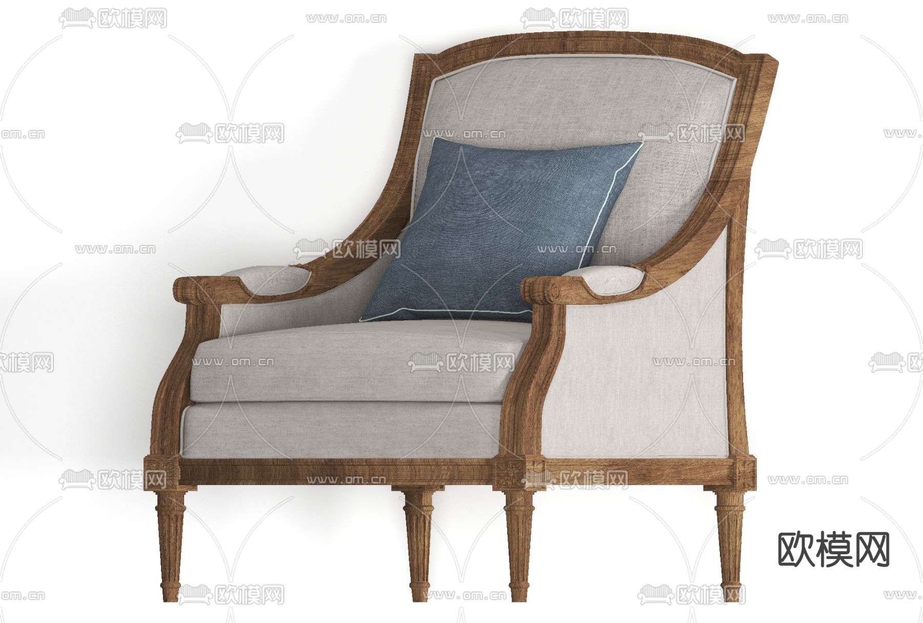 美式布艺休闲椅免费3d模型下载
