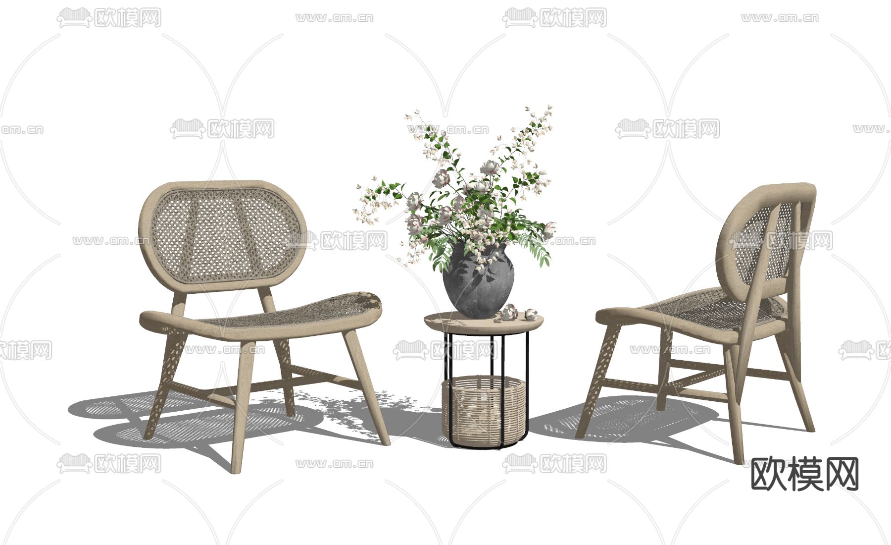 侘寂藤编休闲椅su模型下载（渲染图2）