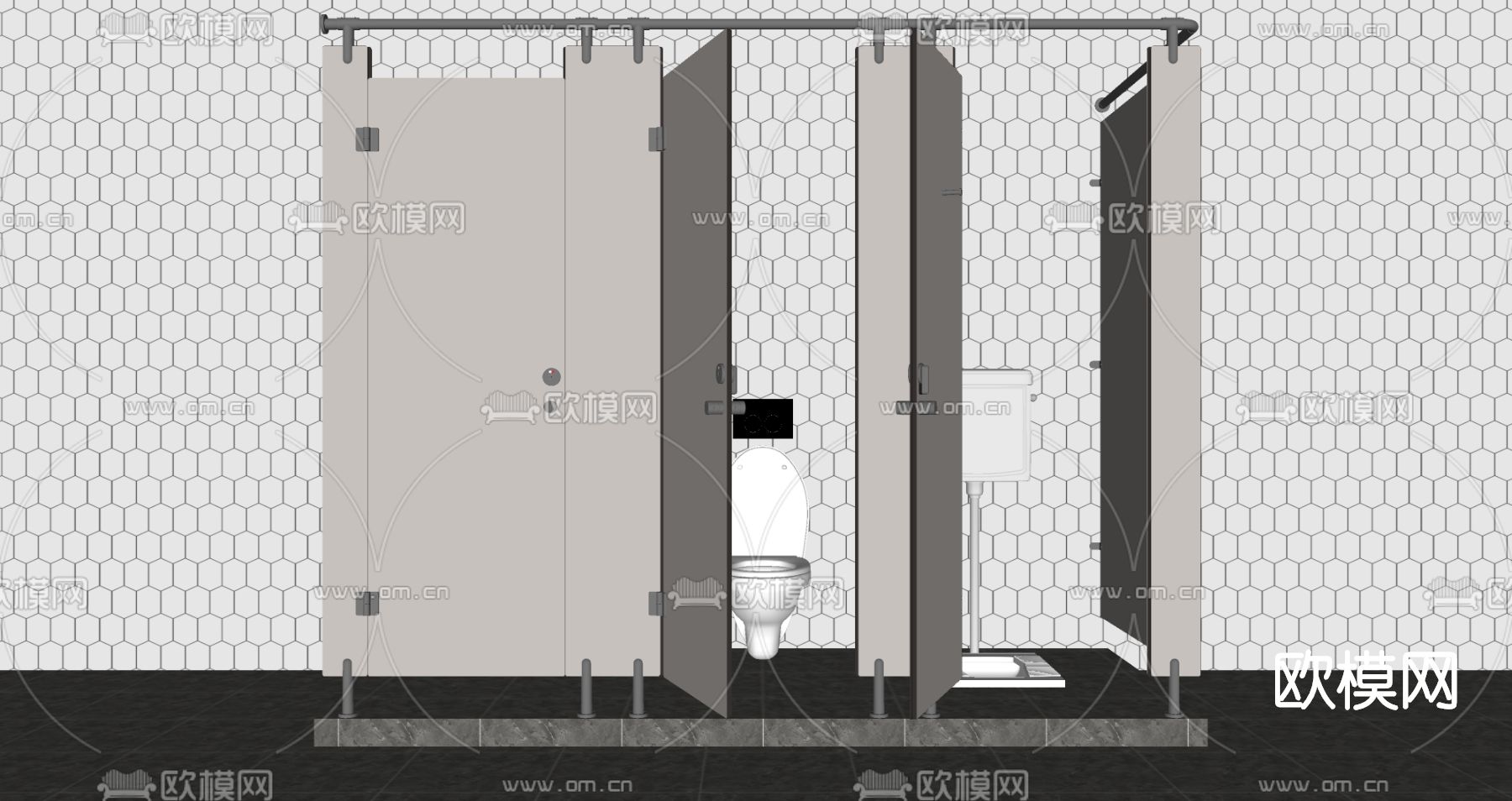 现代公共卫生间su模型下载（渲染图2）