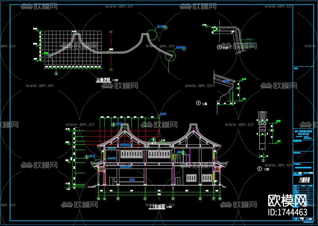 古寺建筑cad施工图下载（渲染图3）