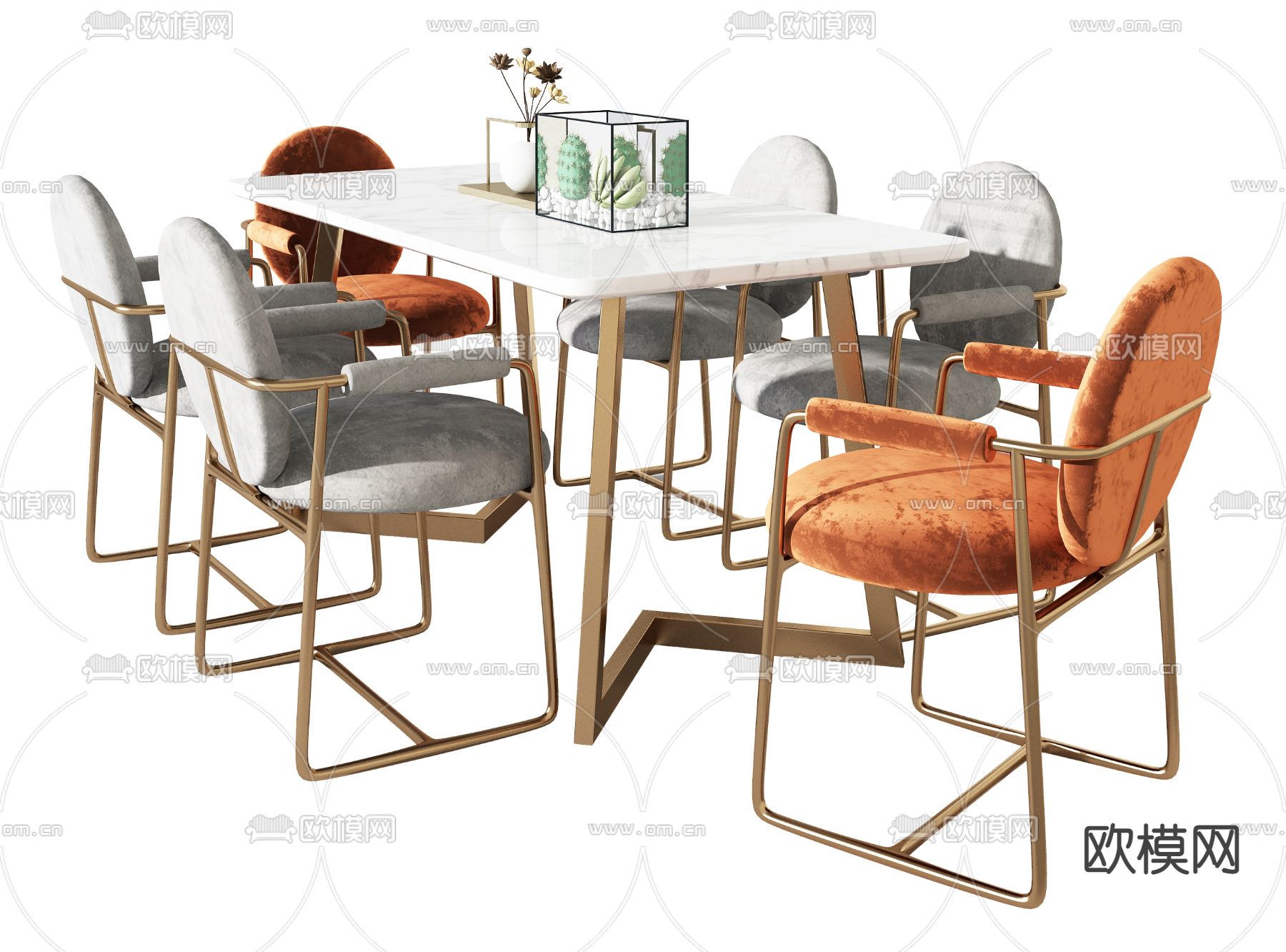 现代大理石餐桌椅3d模型下载