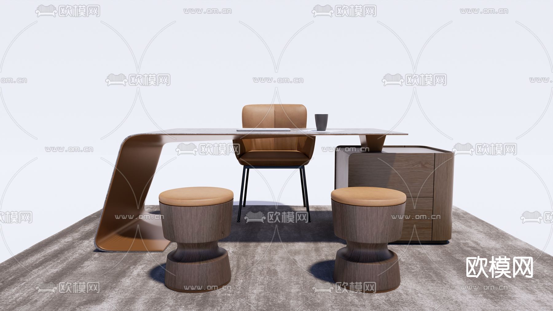 北欧办公桌椅su模型下载（渲染图1）