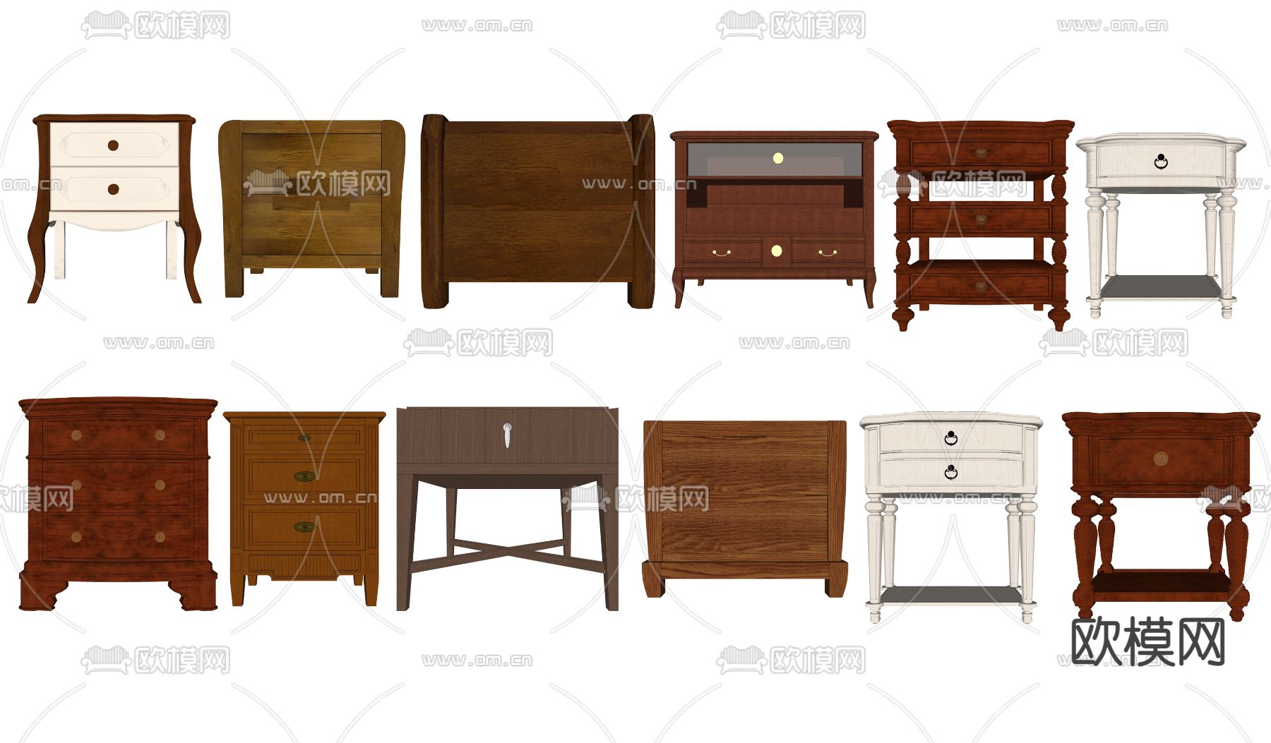 美式实木床头柜su模型下载