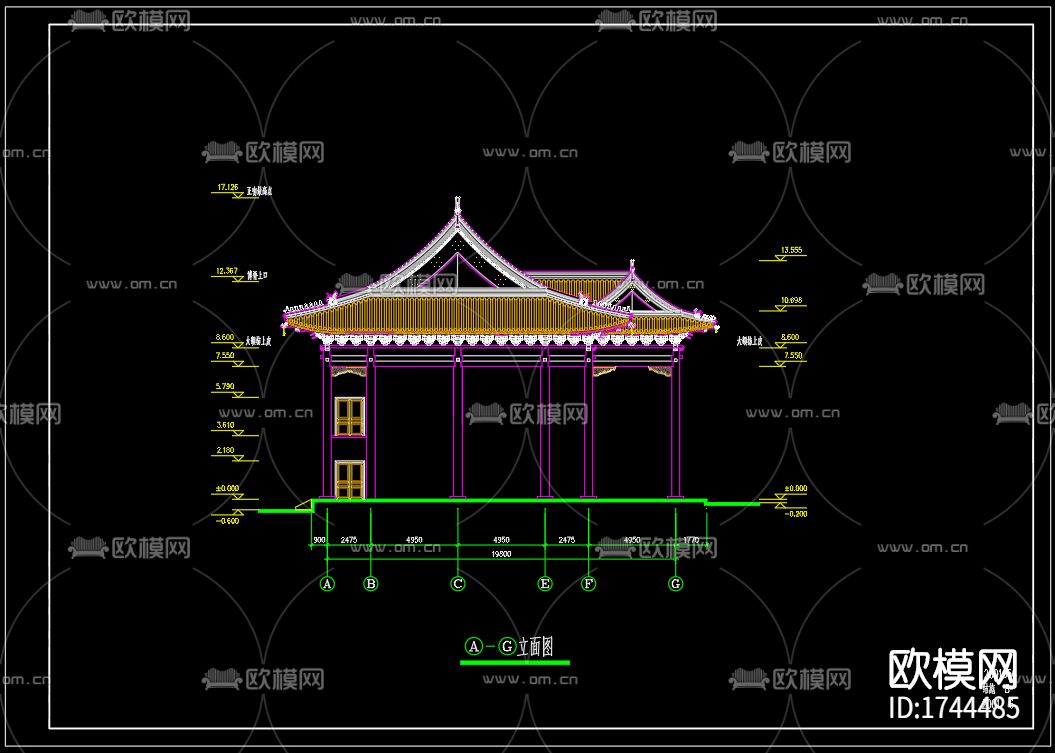 古寺建筑cad施工图下载（渲染图10）