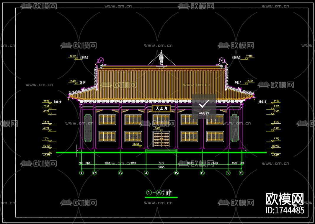 古寺建筑cad施工图下载（渲染图7）