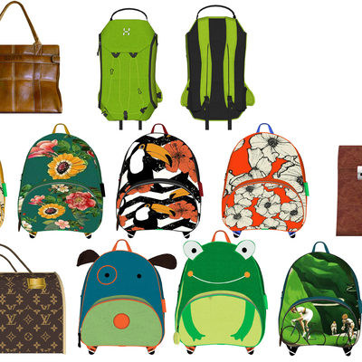  现代手提包双肩包su模型 