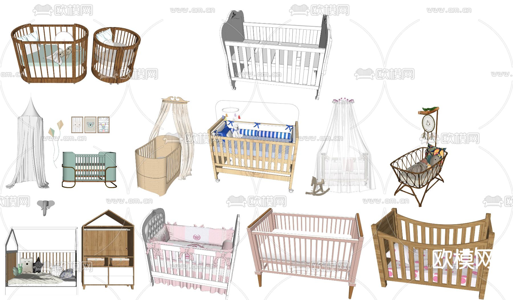 现代婴儿床su模型下载