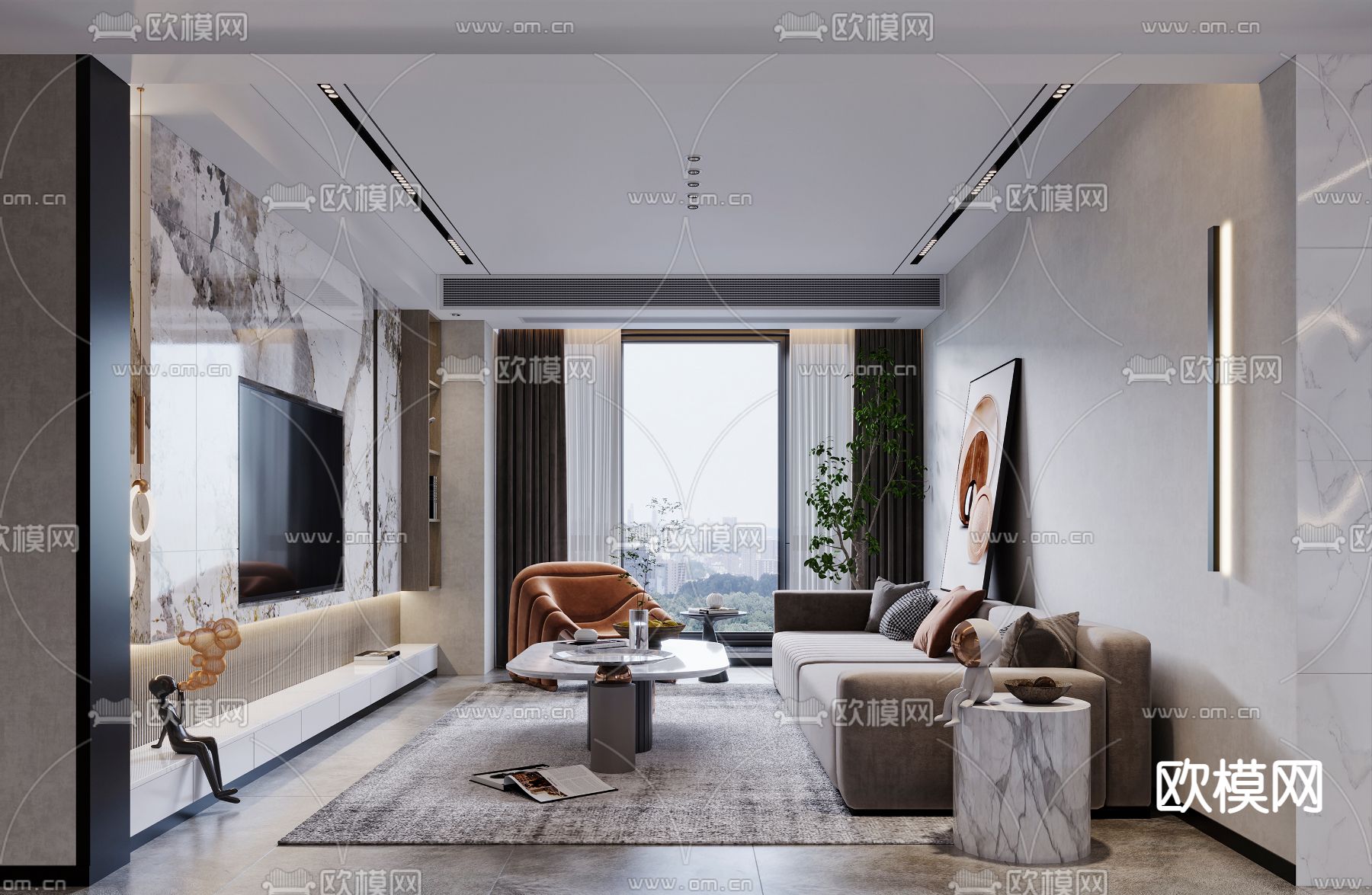 现代轻奢客餐厅3d模型下载（渲染图1）