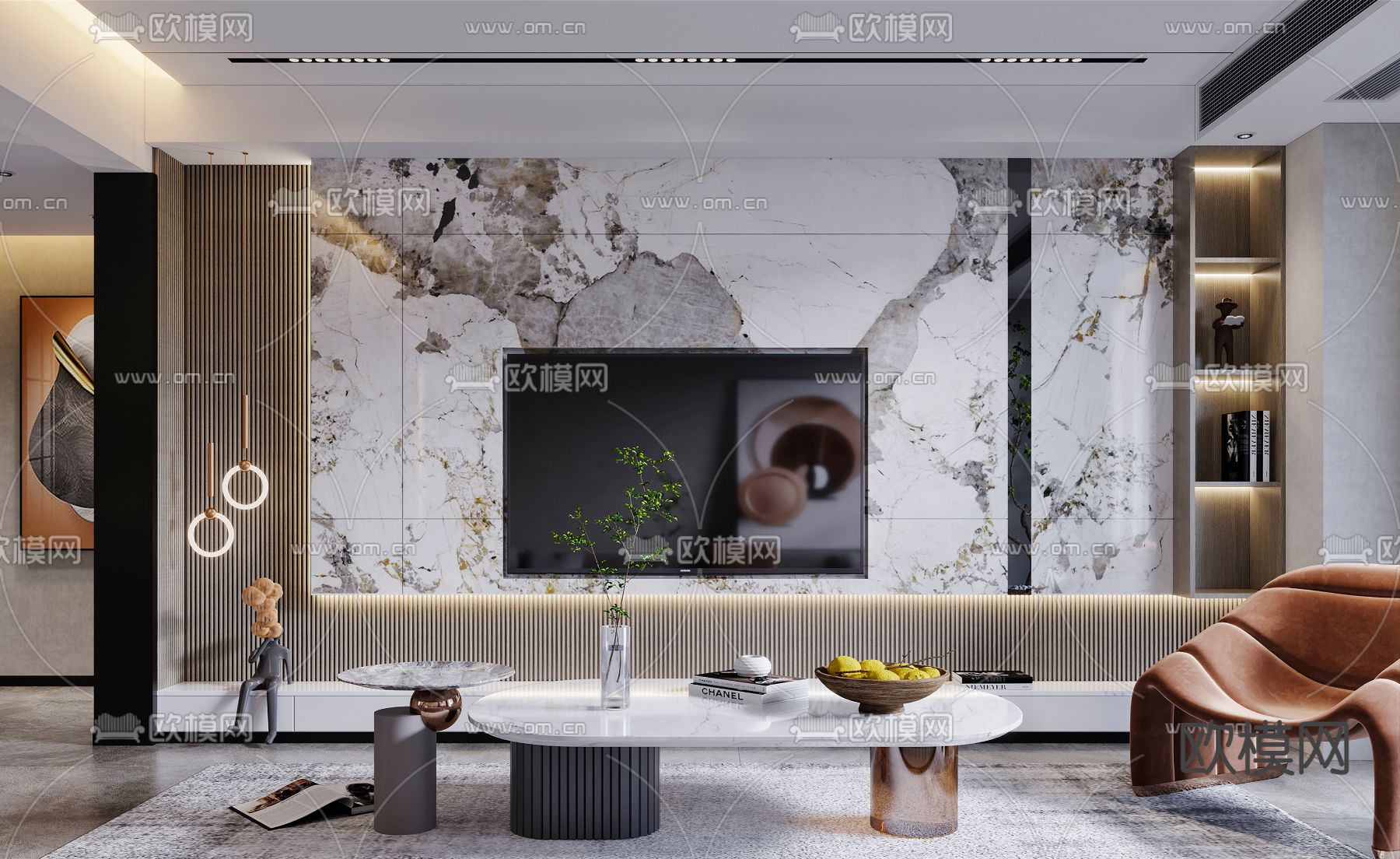 现代轻奢客餐厅3d模型下载（渲染图2）