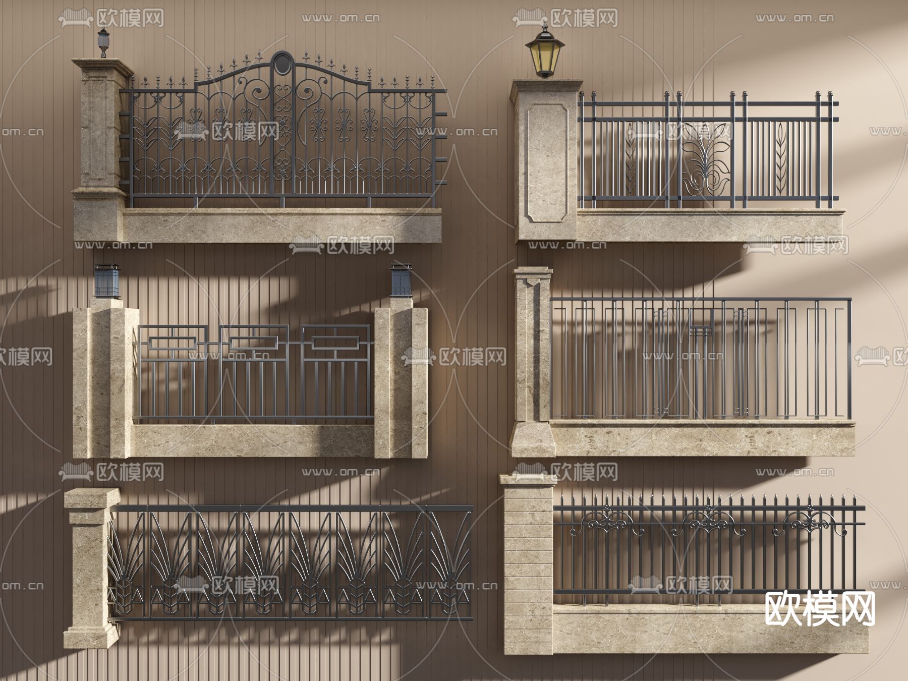 欧式铁艺围栏围墙3d模型下载