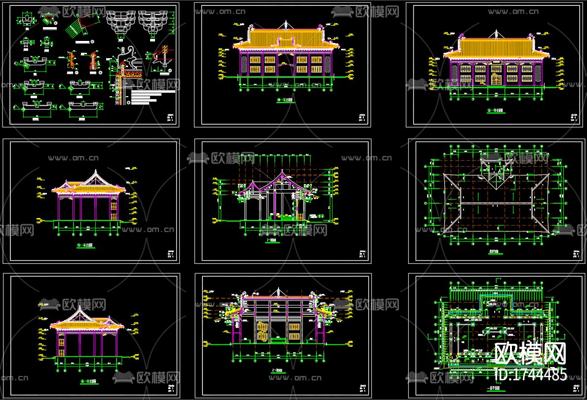古寺建筑cad施工图下载（渲染图1）