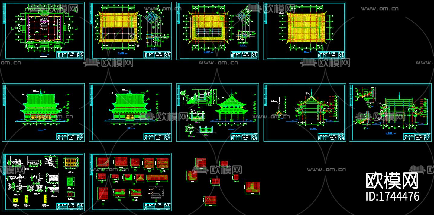 古殿建筑cad施工图下载（渲染图1）