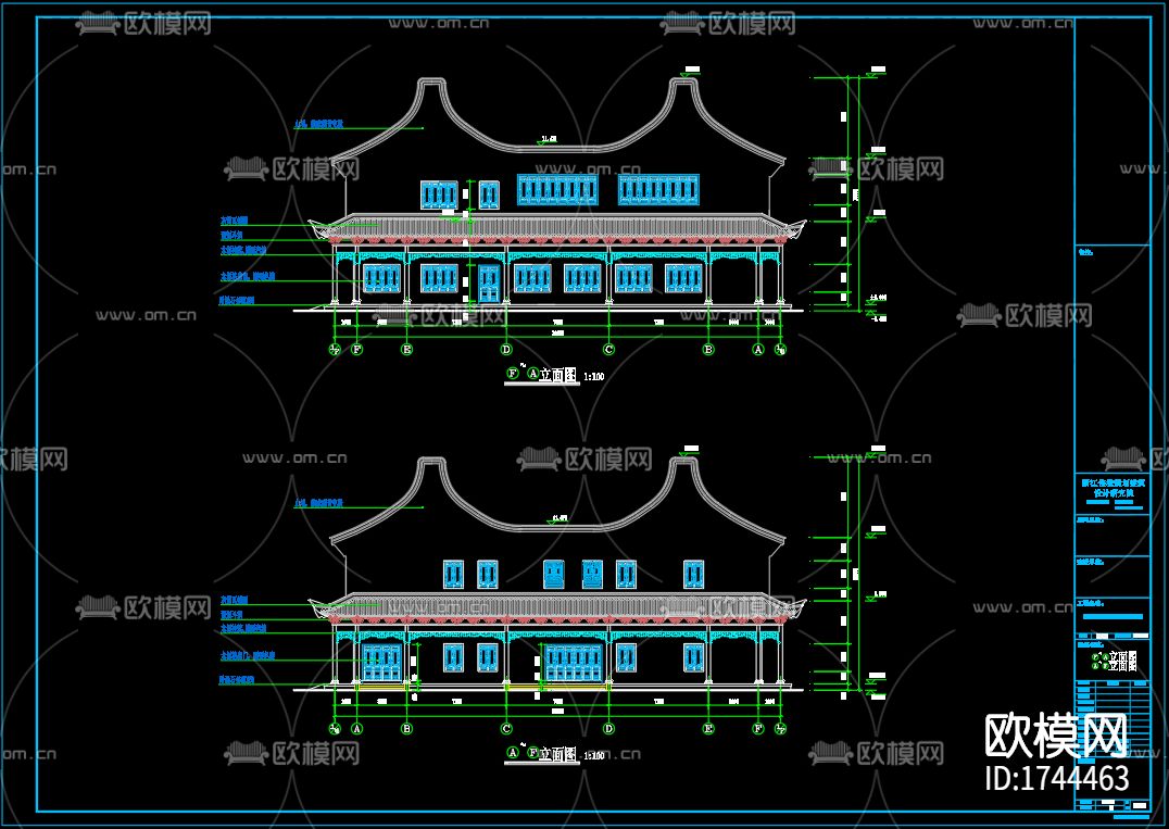 古寺建筑cad施工图下载（渲染图2）